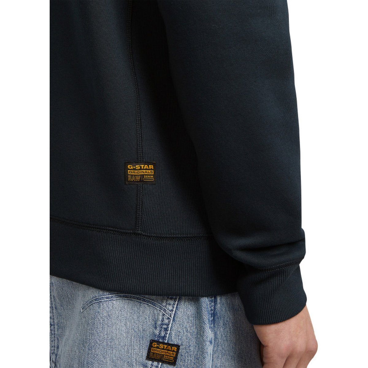 Sweat marine uni avec une coupe droite et des manches longues bleu foncé, G-Star RAW