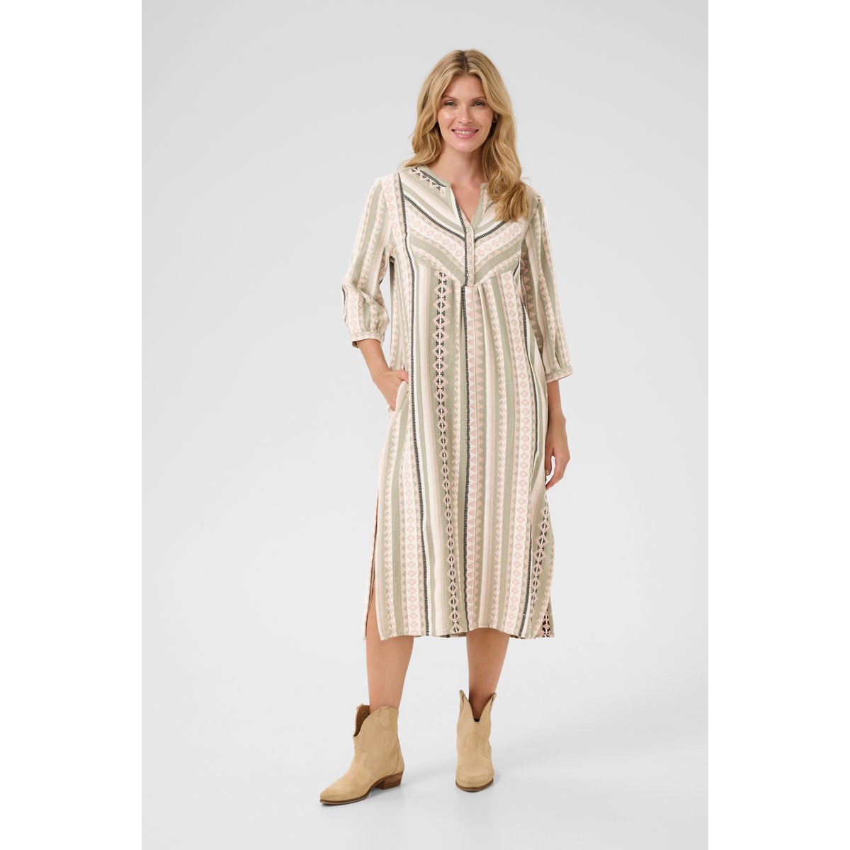 Dress multicolore jacquard tea jaquard, CREAM
