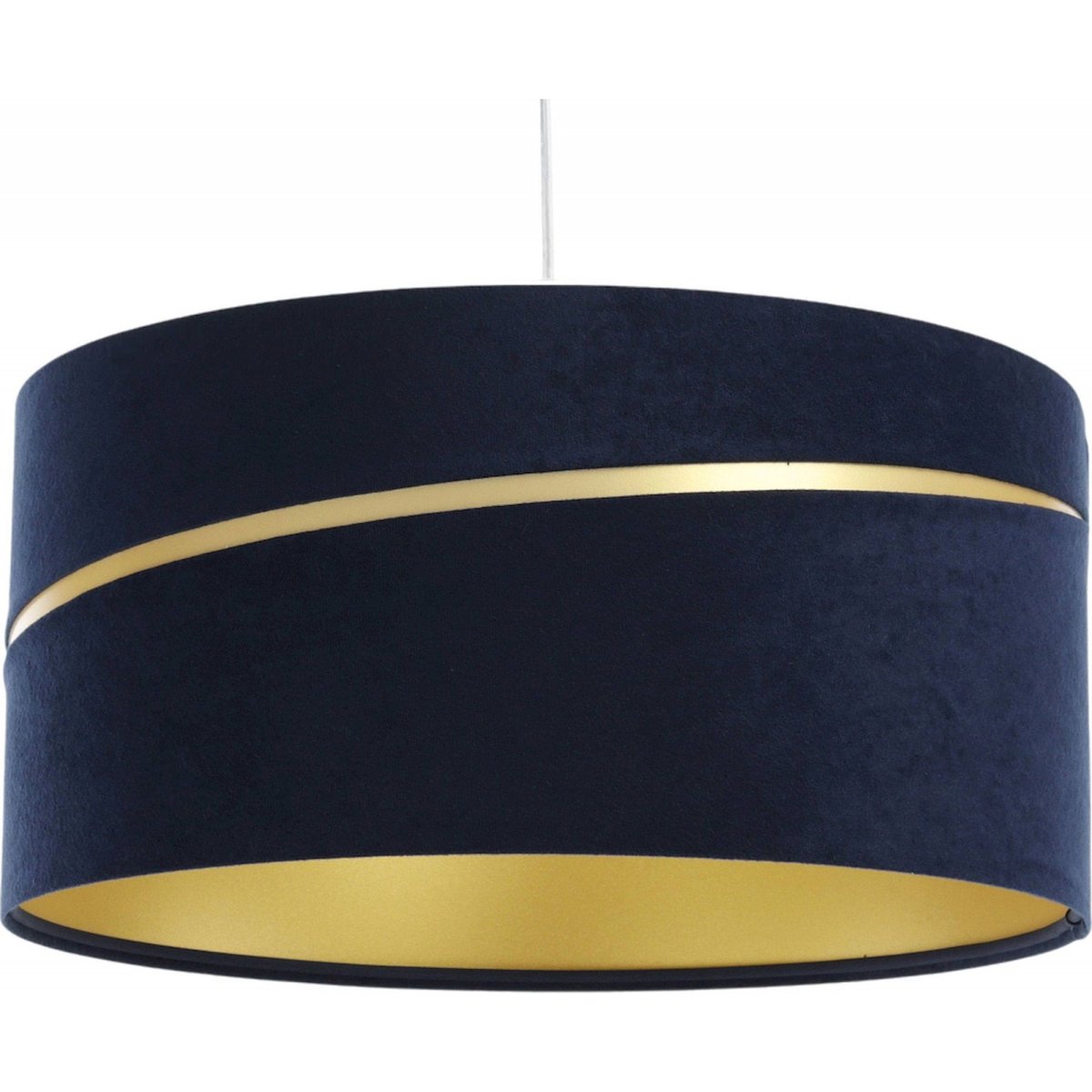 Suspension en tissu, SWING abat-jour en satin microfibre bleu, liseret doré et intérieur doré, BPS KONCEPT