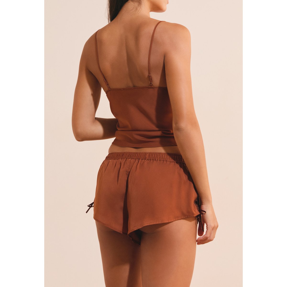 Short de pyjama satiné avec détail nœud ROBIN taupe, ETAM