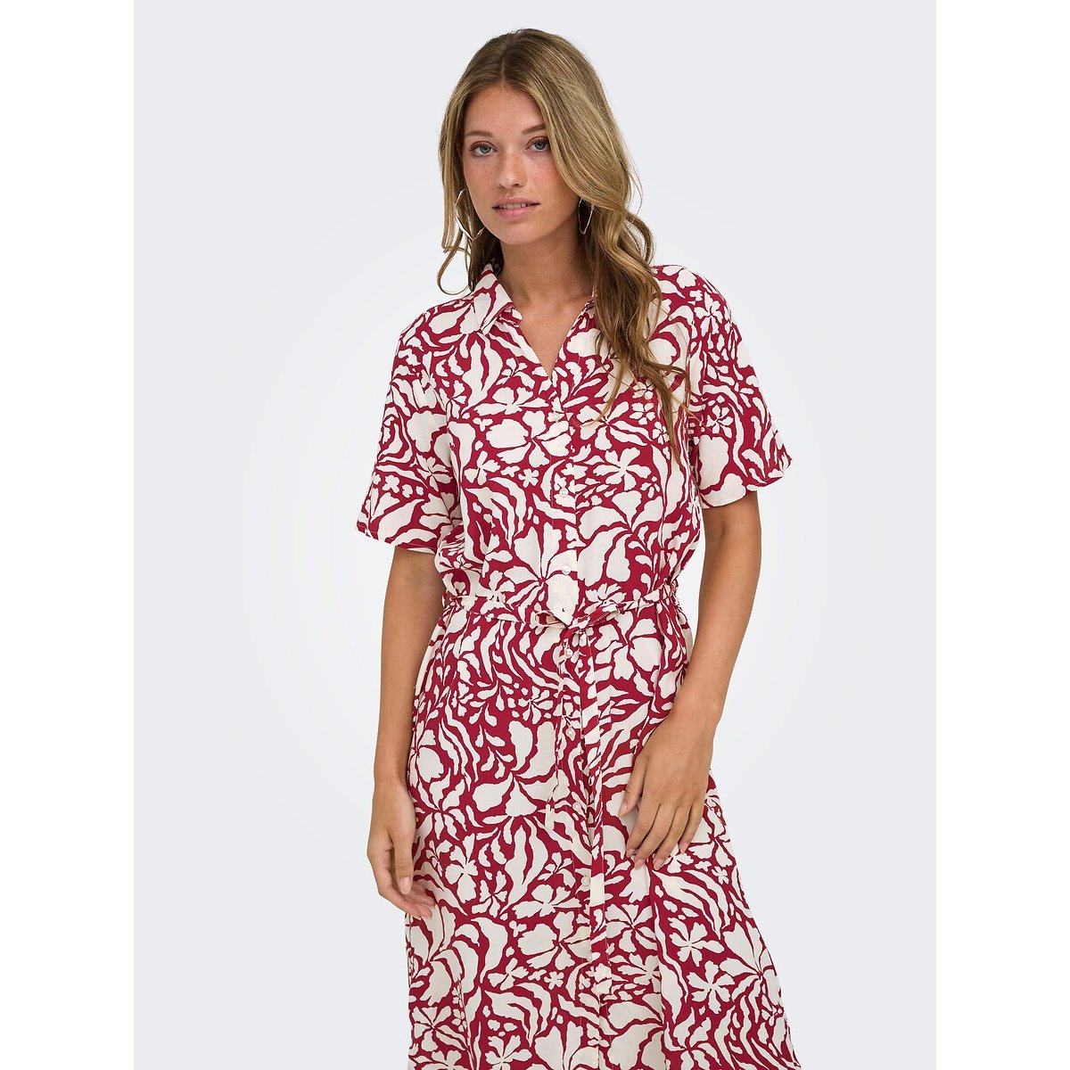 Printed Maxi Dress with Belted Short Sleeves printed red/white, ONLY