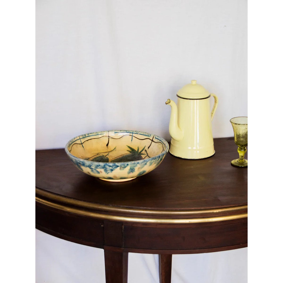 Table à manger demi-lune en cuir Romy N°651 - Bon état bois foncé, DEBONGOUT