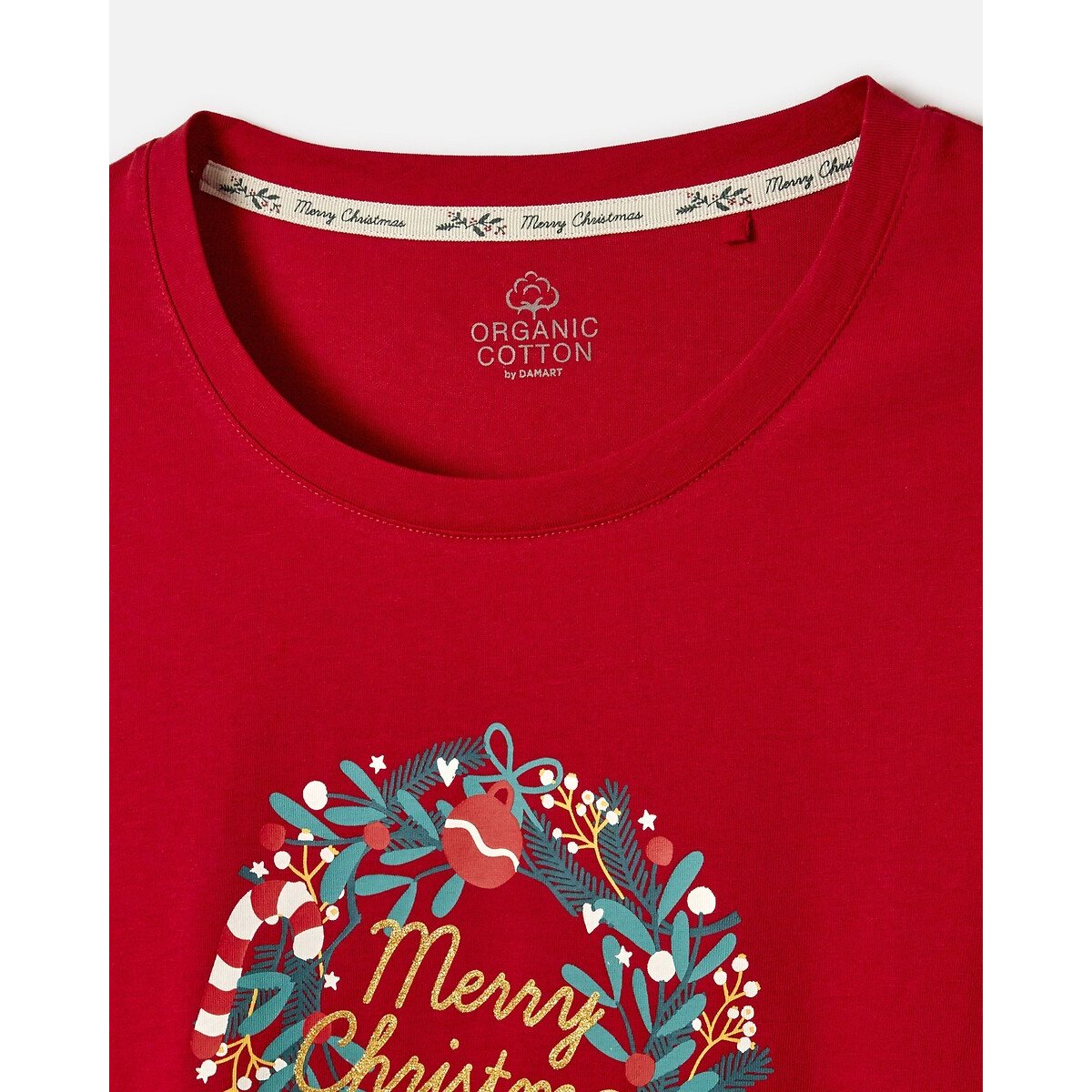 Pyjama Noël en maille jersey coton rouge/écru, DAMART