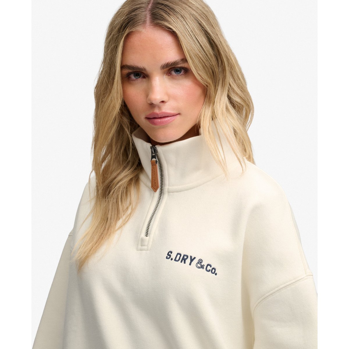 Sweat Heritage Nautical Half Zip Coupe Décontractée crème, SUPERDRY