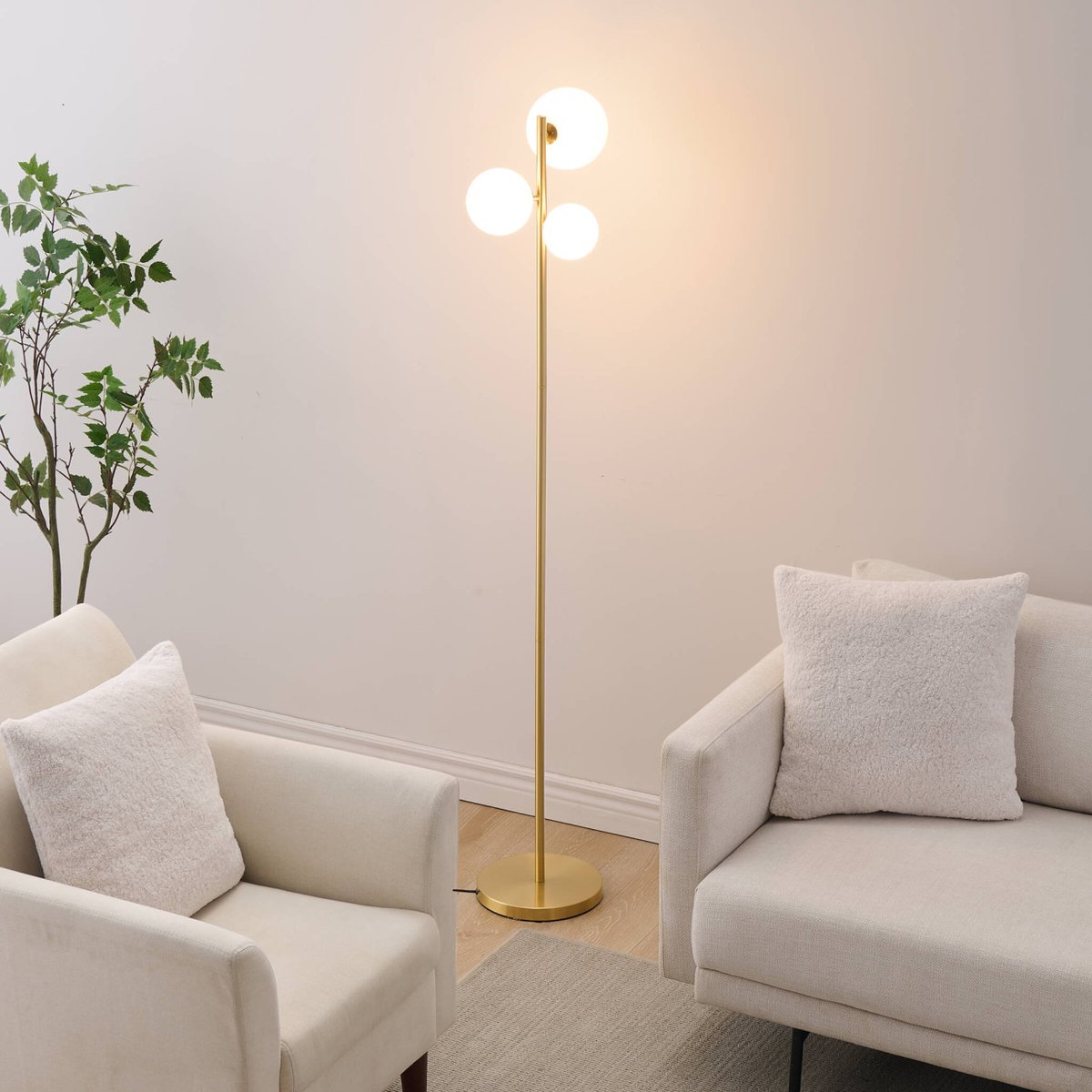Lampadaire tendance laiton et verre - MELINDA laiton et blanc, KOSILUM