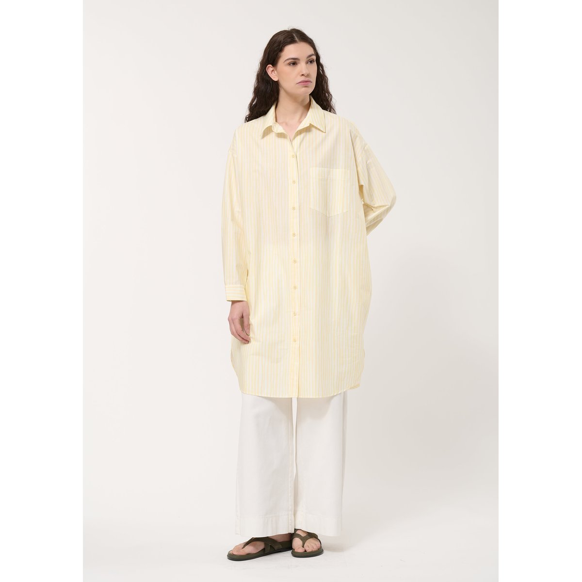 Robe chemise à rayures abstraites colza, HUMILITY