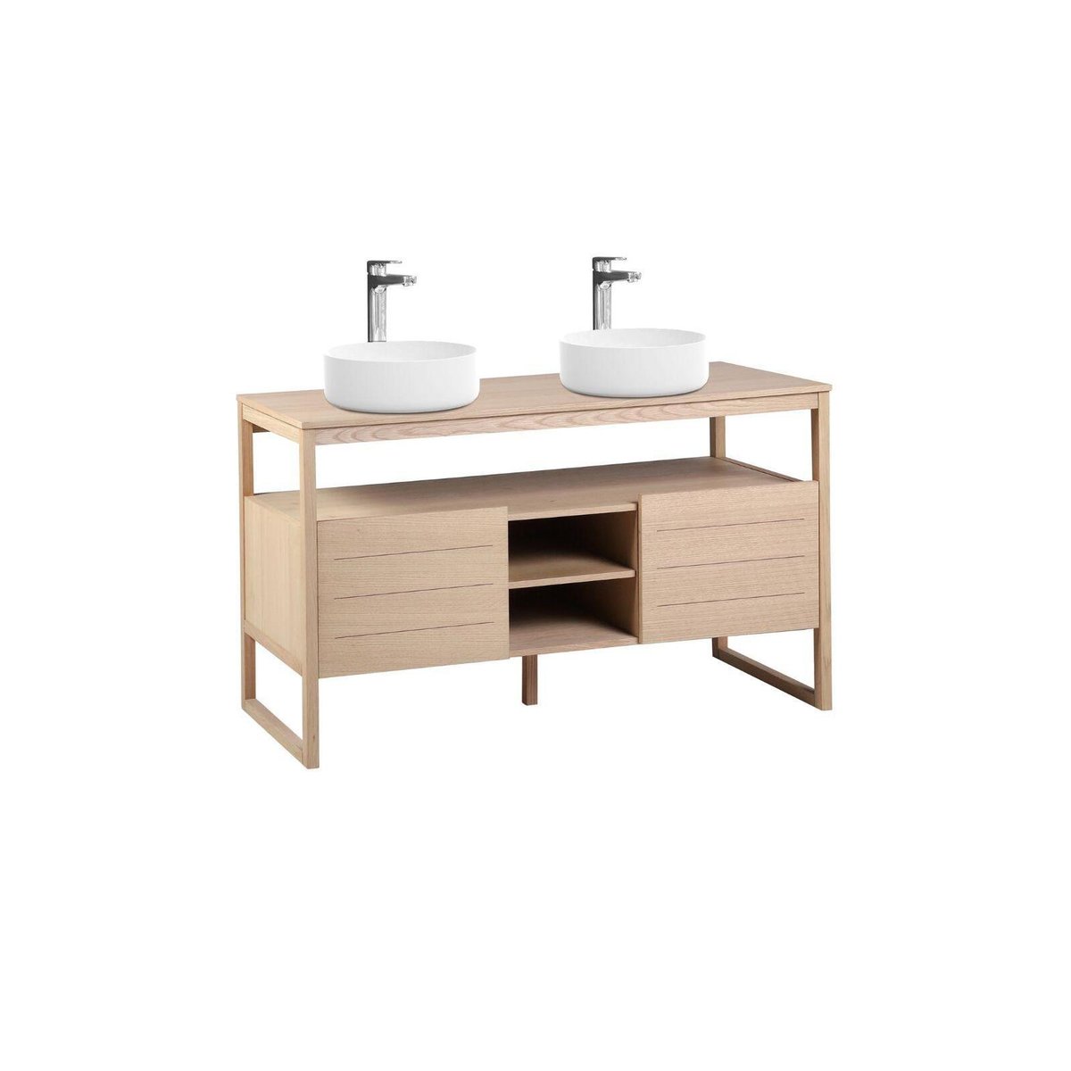 Meuble double vasque 140cm chêne robinets blanche ATOLL chêne, MOB IN