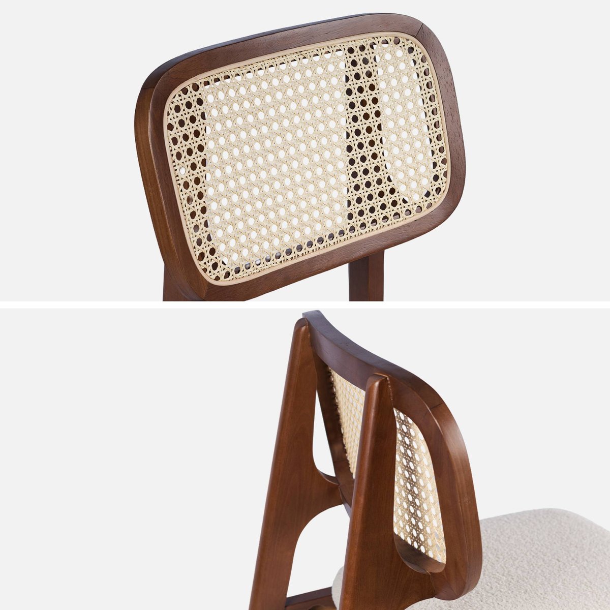 Tabouret de bar bois d'hévéa cannage et bouclette 66,5cm (lot de 2) MANI noyer, SWEEEK