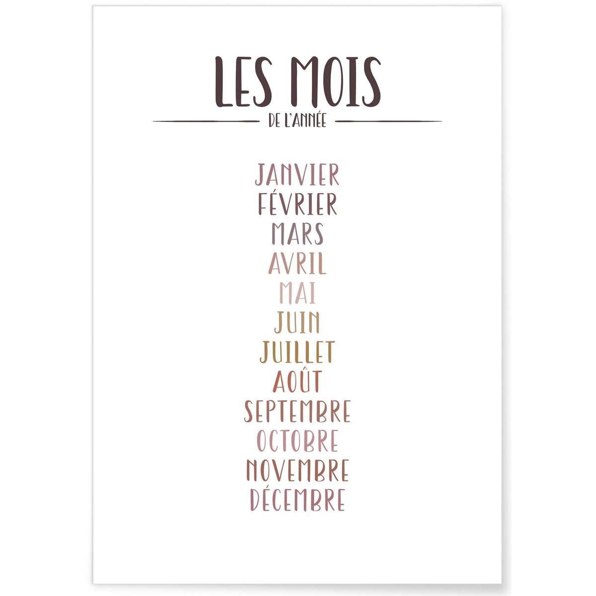 Affiche Les mois de l'année blanc, L'AFFICHERIE