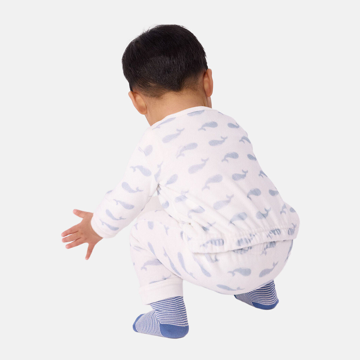 Pigiama in cotone, con stampa con balene fantasia fondo bianco, PETIT BATEAU