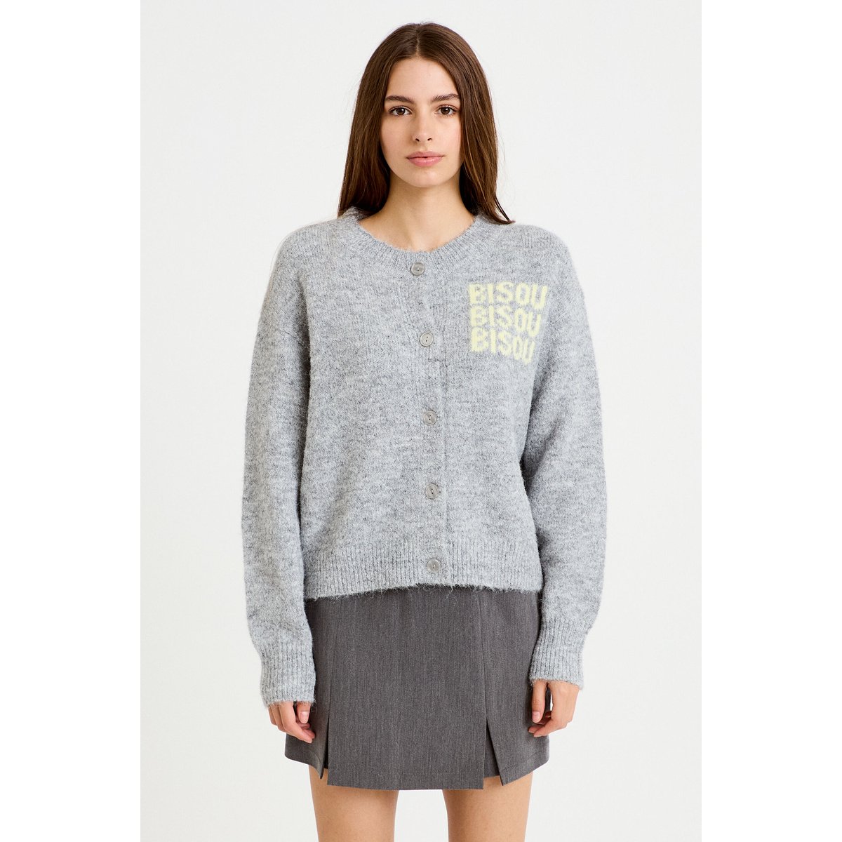 Gilet ample col rond manches longues gris clair, CACHE CACHE