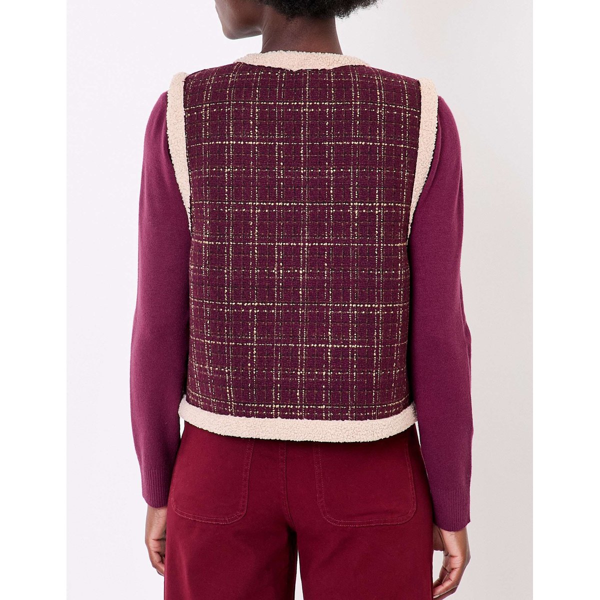 Gilet réversible sherpa et à motifs RISI rouge bordeaux kilt, LA FIANCÉE