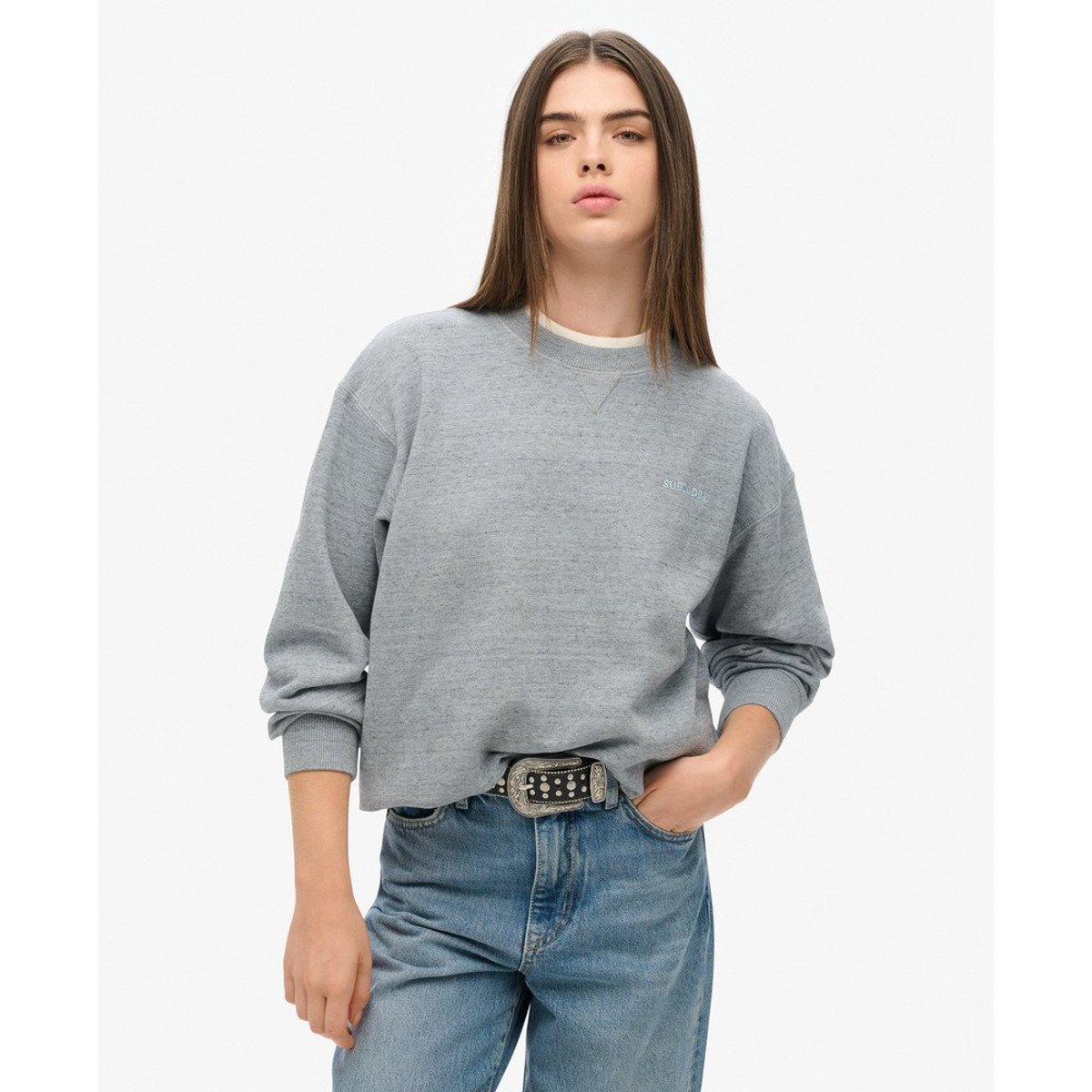 Sweat surteint à logo Essential bleu brouillard, SUPERDRY