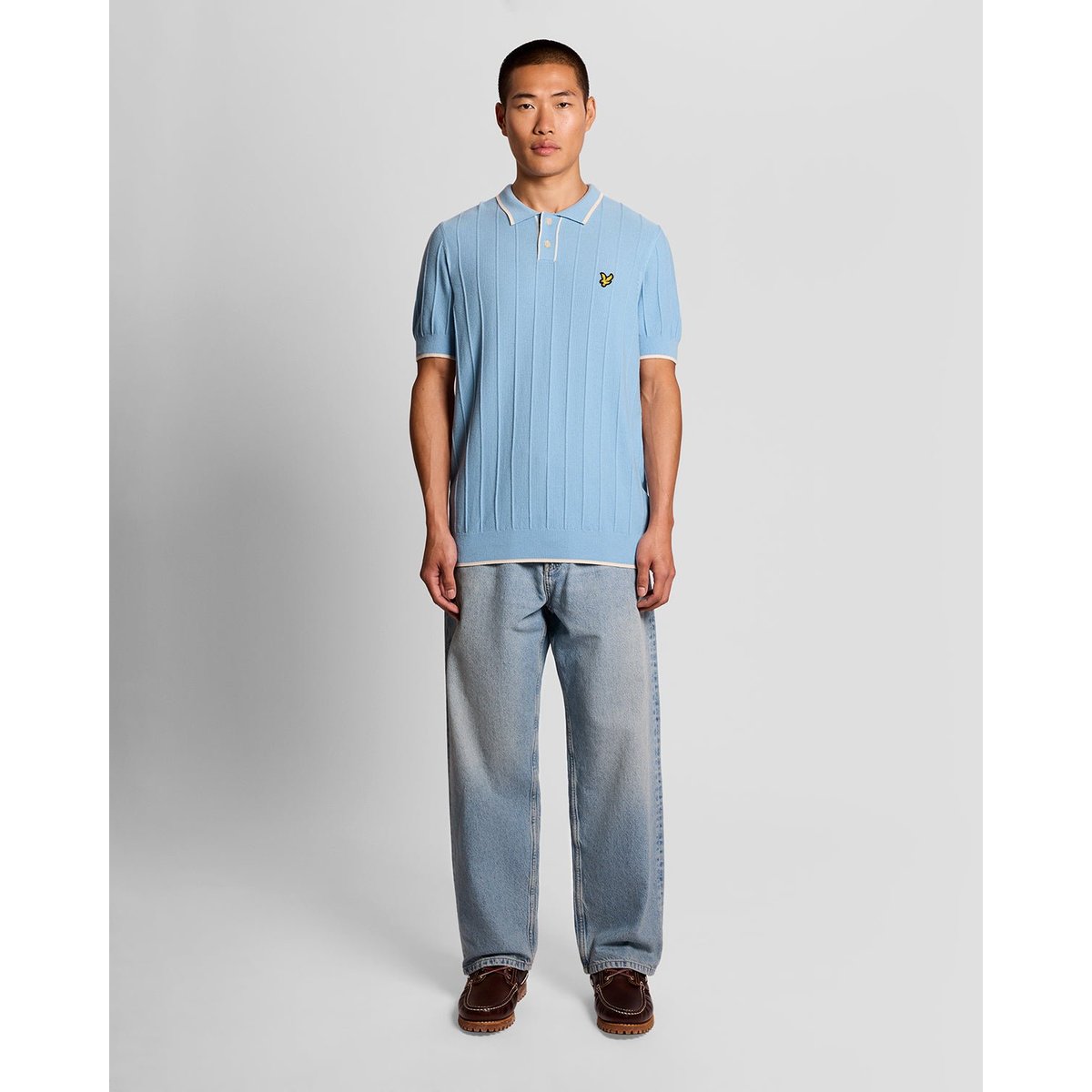 Polo à liserés contrastés en piqué en maille bleu craie, LYLE & SCOTT