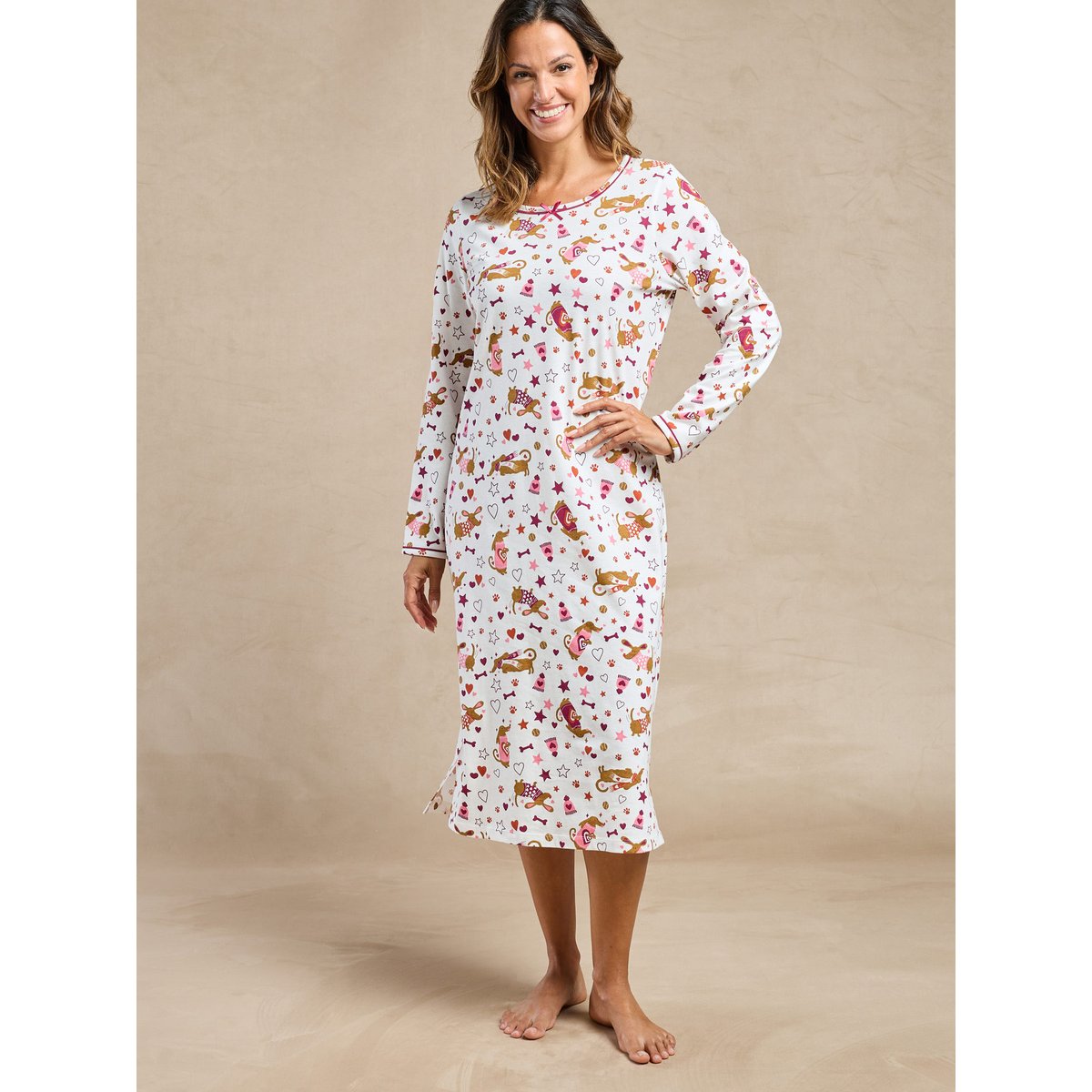 Lot de 2 chemises de nuit imp. blanc + rouge, DAXON