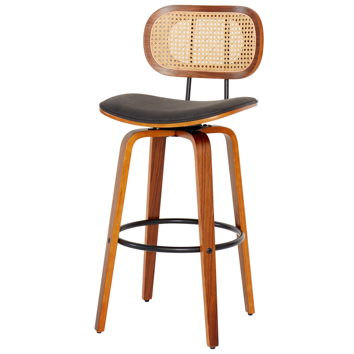 Lot de 2 tabourets de bar, bois et cannage, ALESUND noir, NORDLYS