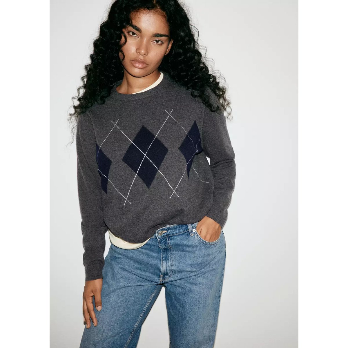 Jean slim taille haute bleu moyen, MANGO