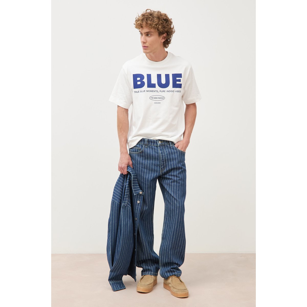 Jeans large rayé longueur 32 denim stone, BONOBO