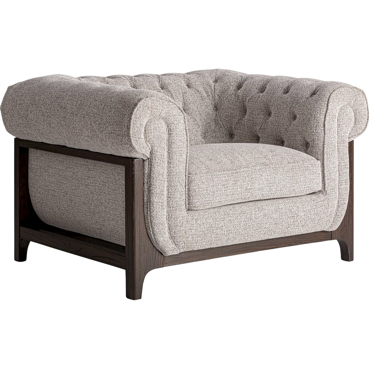Fauteuil classique capitonné en frêne gris et bois brun, RECOLLECTION