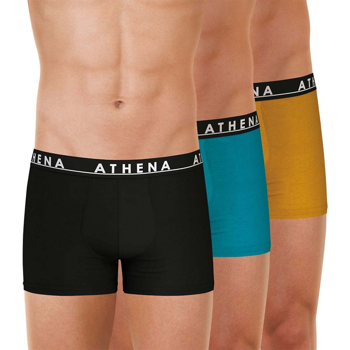Lot de 3 boxers unis Easy Color noir + bleu + orange, ATHENA