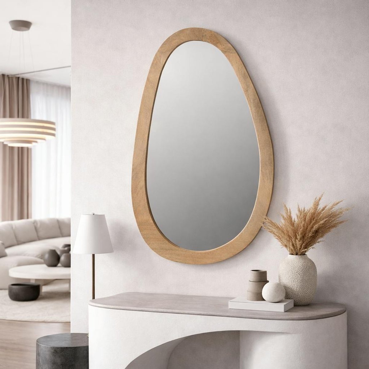 Miroir mural forme organique 70x120 ASPEN bois clair, PIER IMPORT