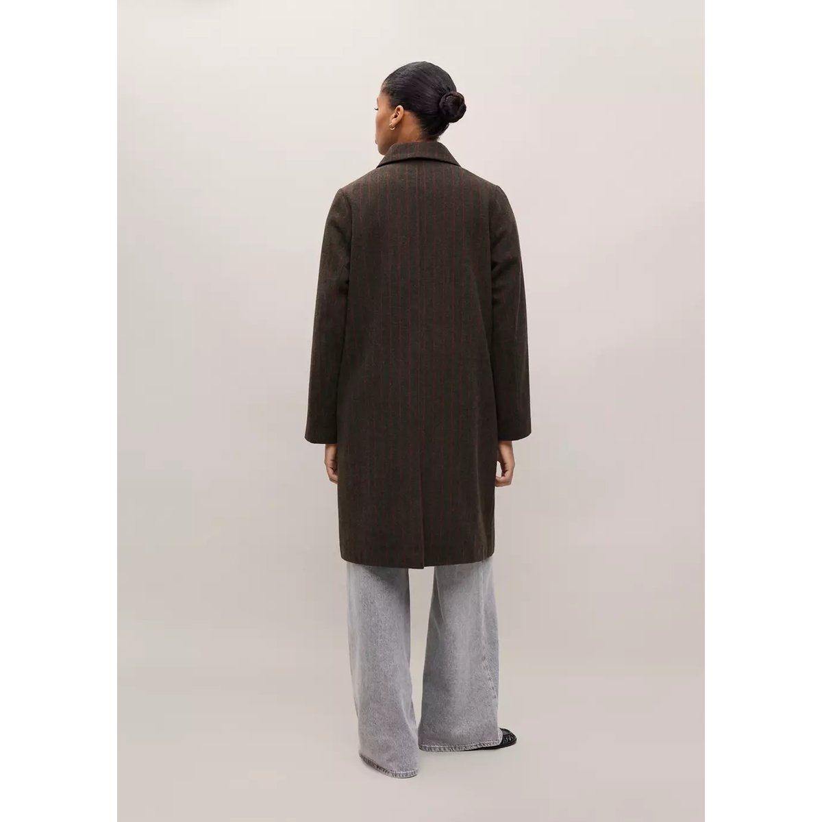 Manteau en mélange de laine à rayures chocolat, MANGO TEEN