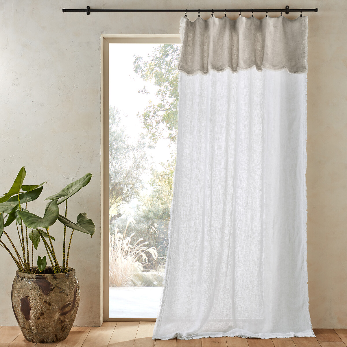 Voilage bicolore en voile de lin Beha naturel/blanc, AM.PM