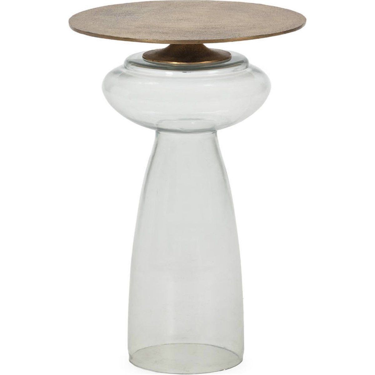 Table d'appoint en métal et verre doré antique et transparent, RECOLLECTION