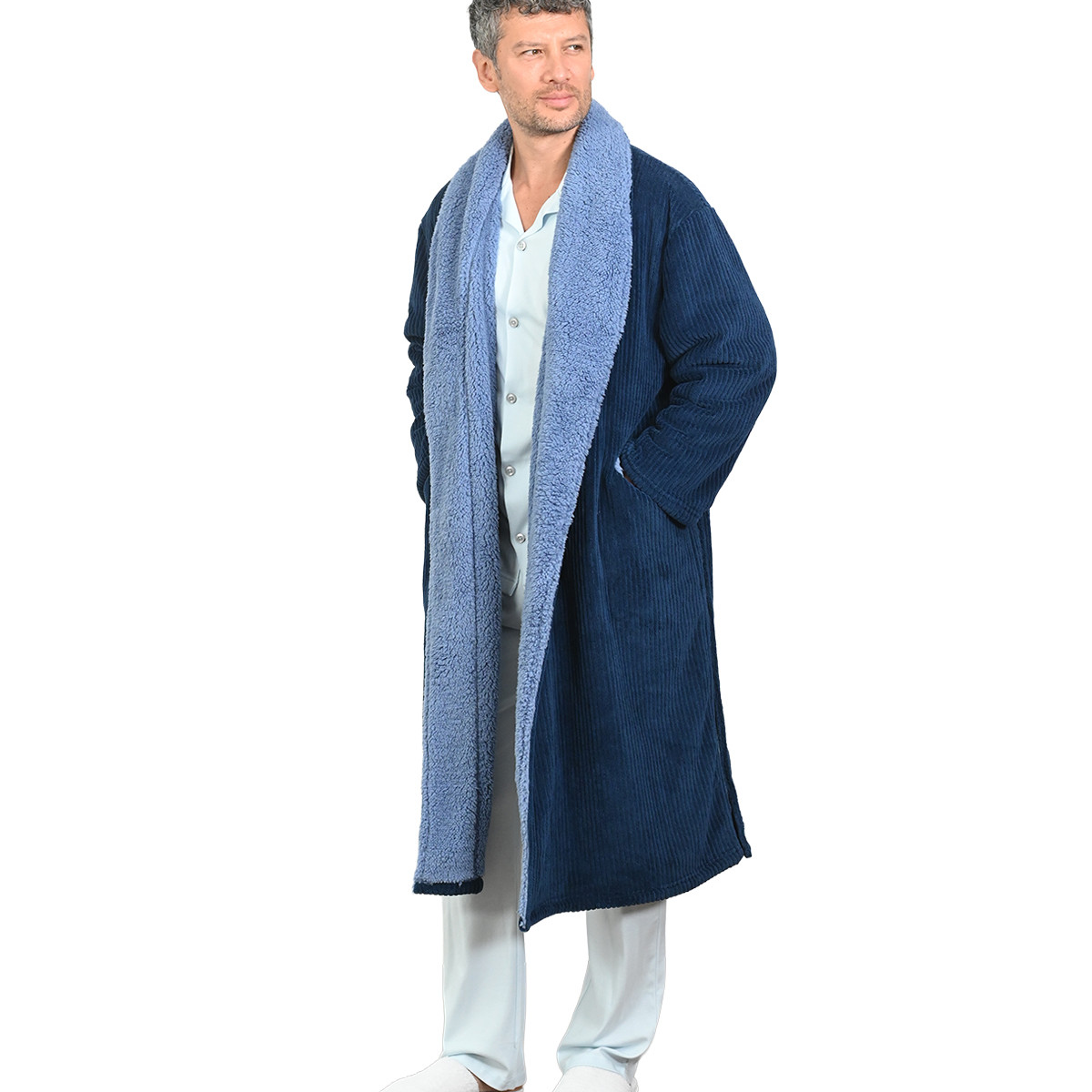 Peignoir polaire mixte côtelé ultra chaud NOTTING HILL denim, SENSEI MAISON