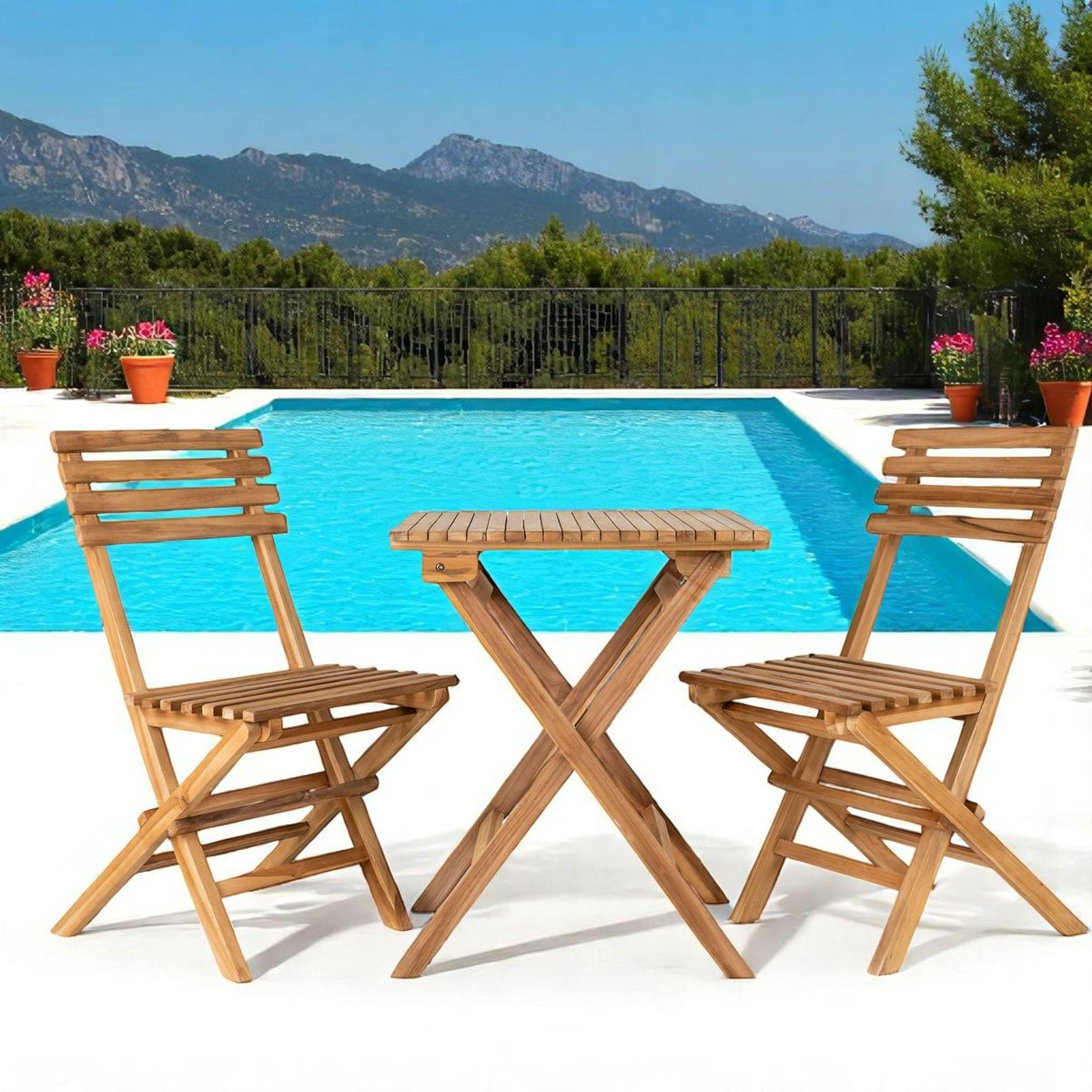 Salon de jardin en teck (1 table, 2 chaises) MENDOZA bois naturel, PIER IMPORT