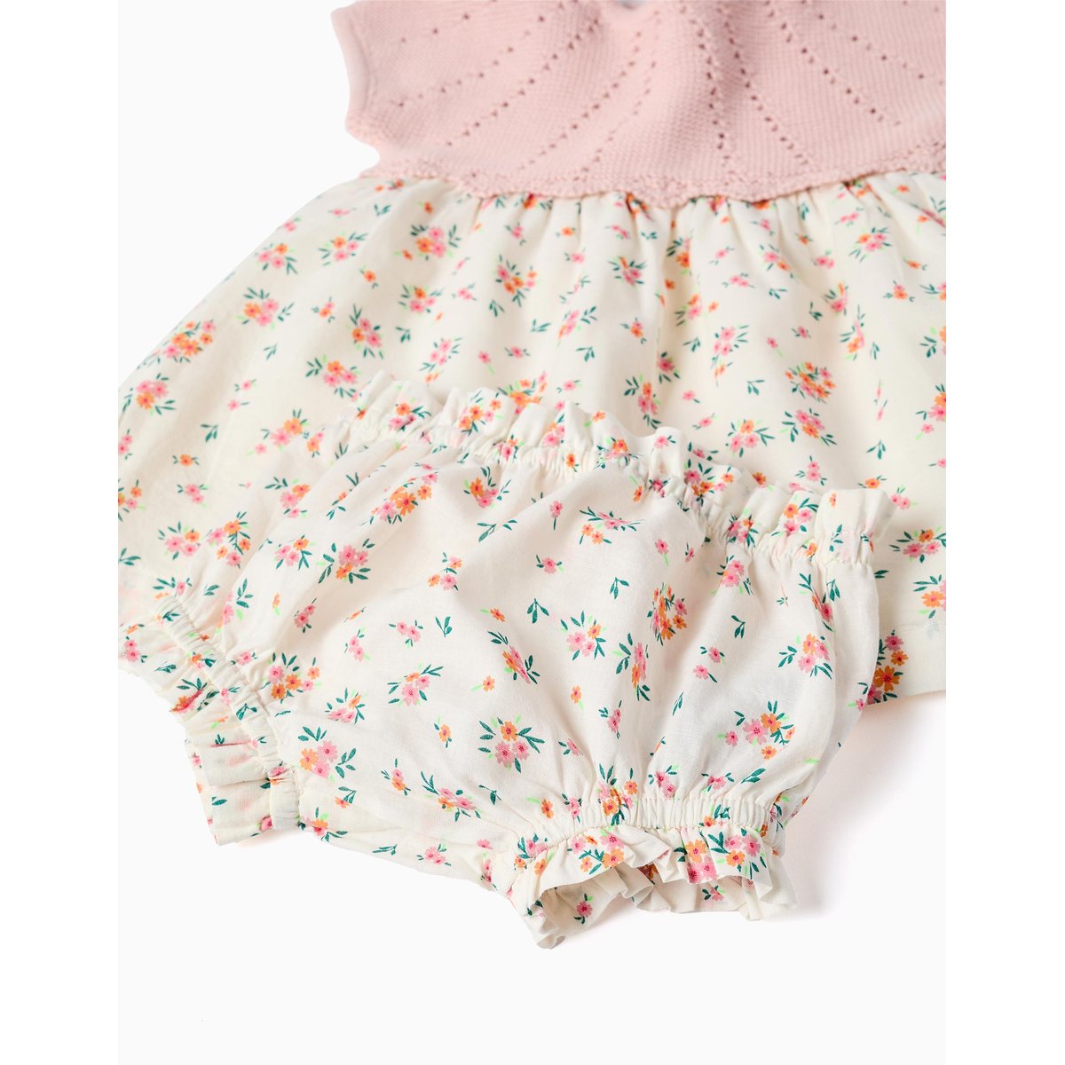 Robe bi-matière avec motif floral rose, ZIPPY