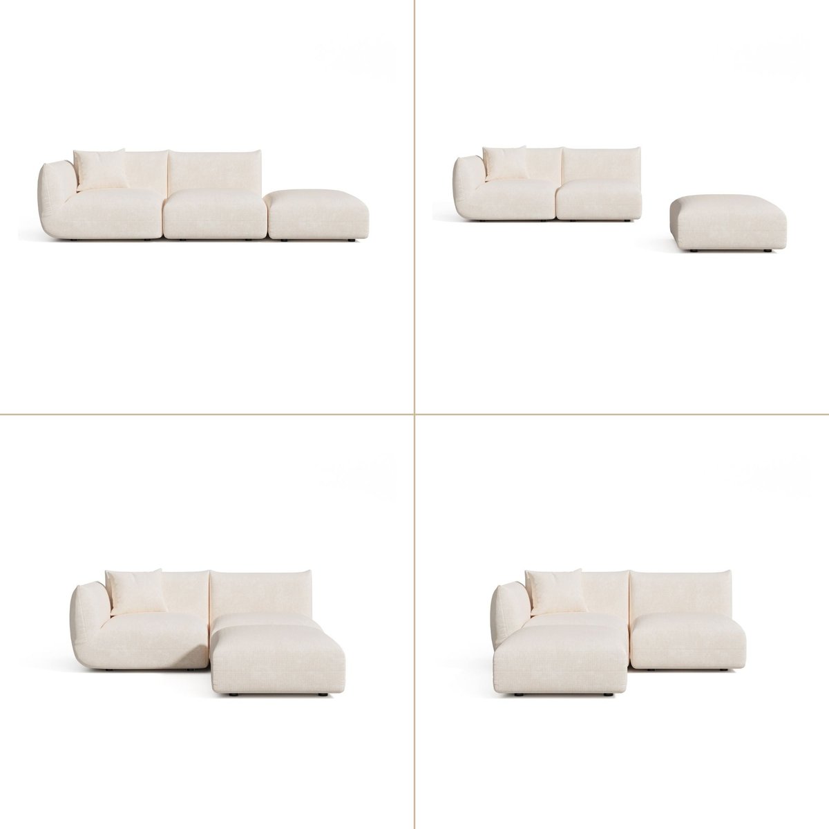 Canapé modulable 5 places en velours chenillé NOOMA crème, SIA HOME