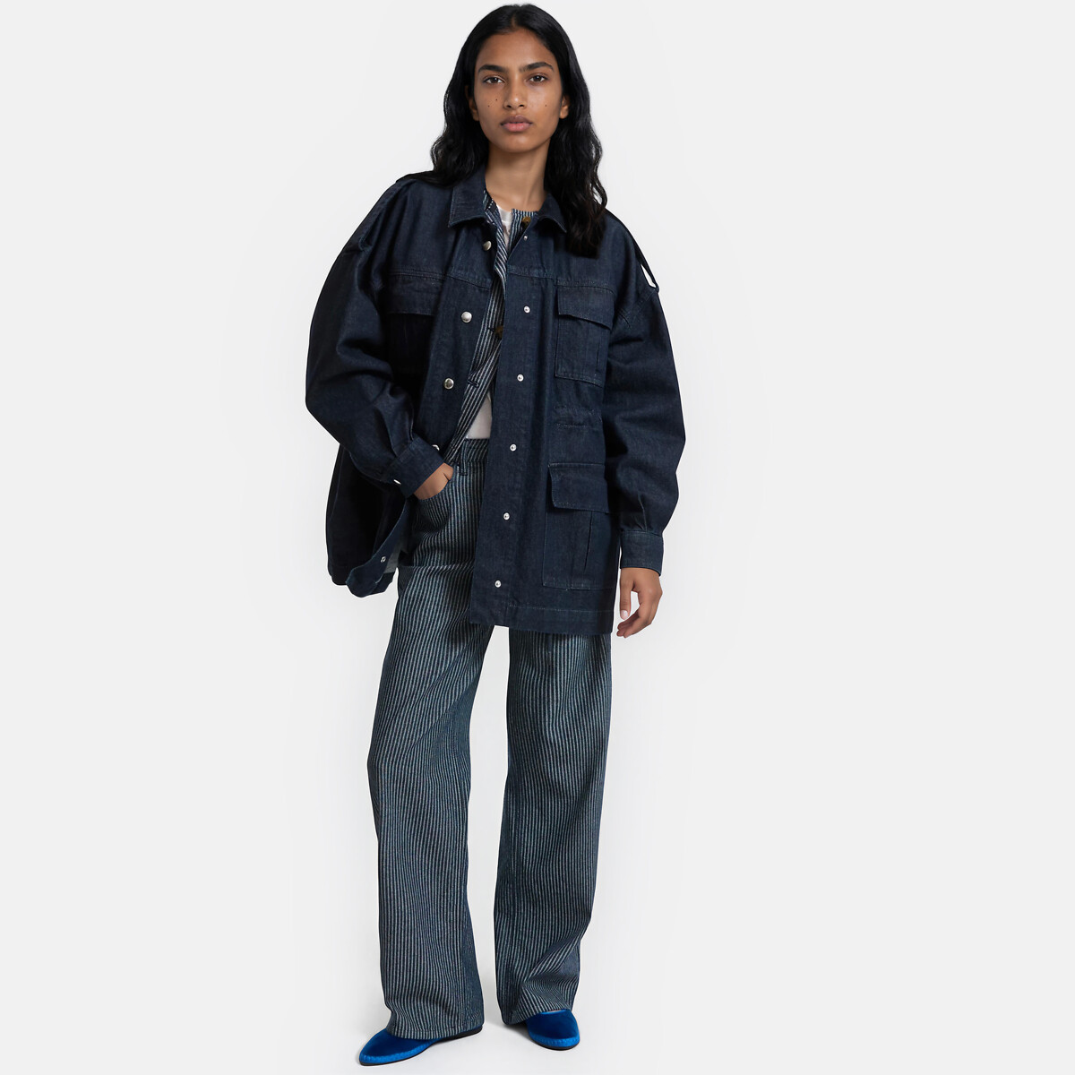 Veste saharienne en denim, coupe oversize bleu brut, LA REDOUTE COLLECTIONS