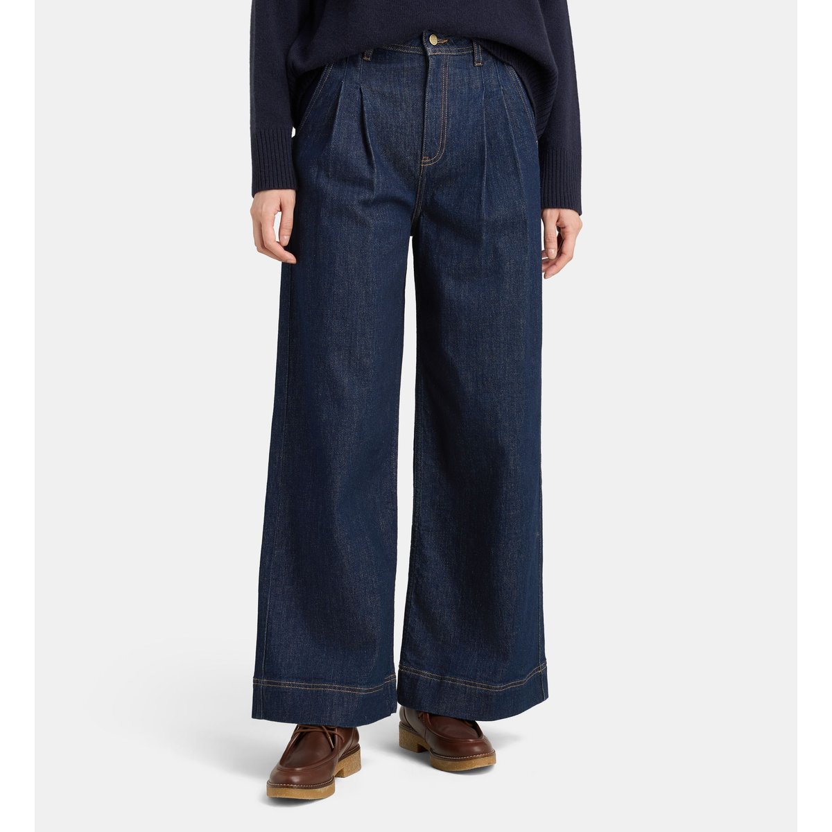 Jean ample keman à pinces en denim coton bio bleu foncé, JODHPUR