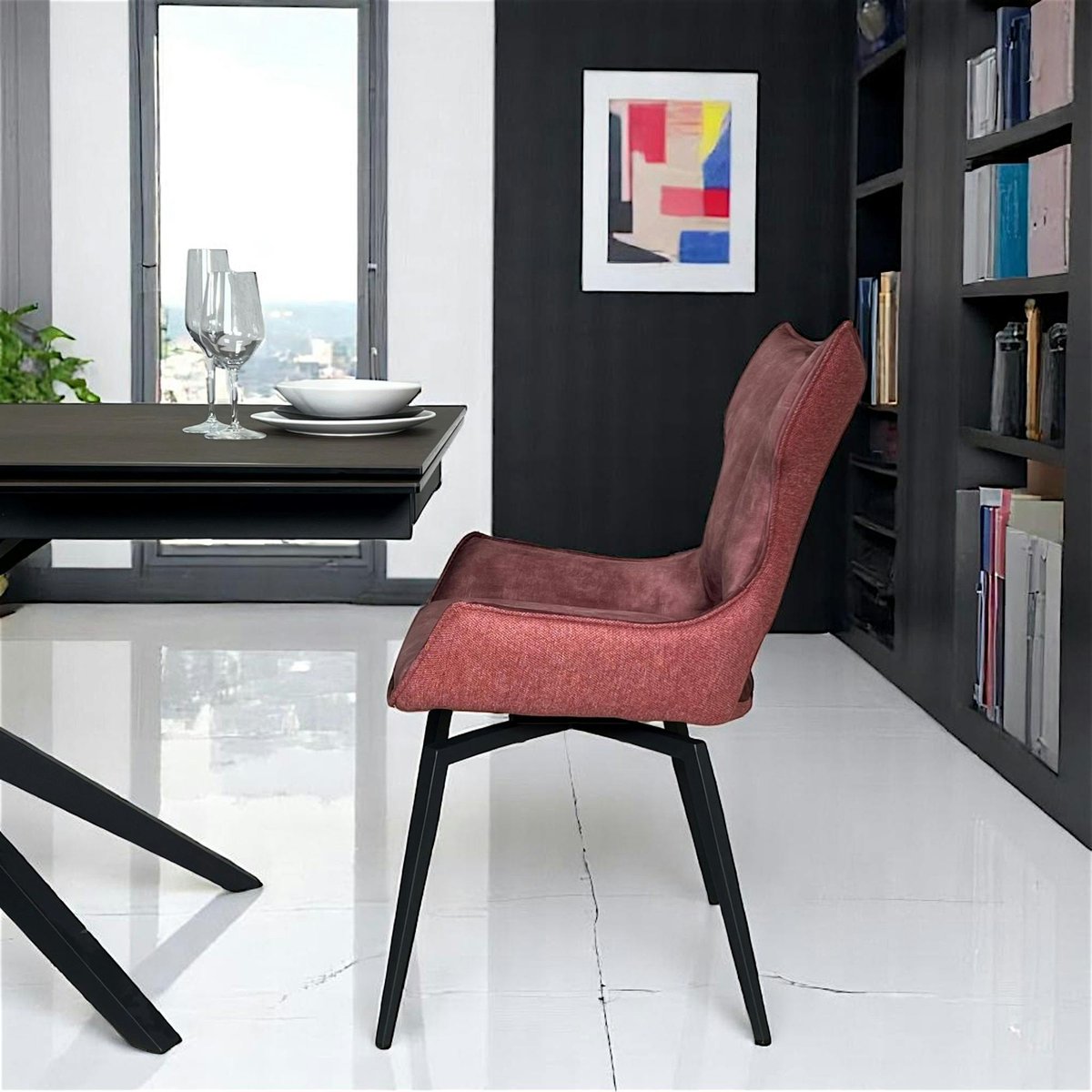 Chaise pivotante rose bi-matière, dossier en T (lot de 2) LOMBARDIE rose, PIER IMPORT