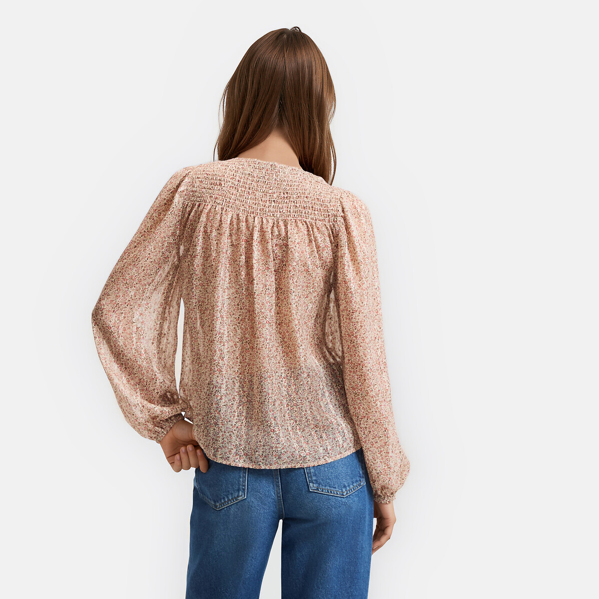 Blouse col rond imprimé floral manches longues imprimé fleuri rose, LA REDOUTE COLLECTIONS