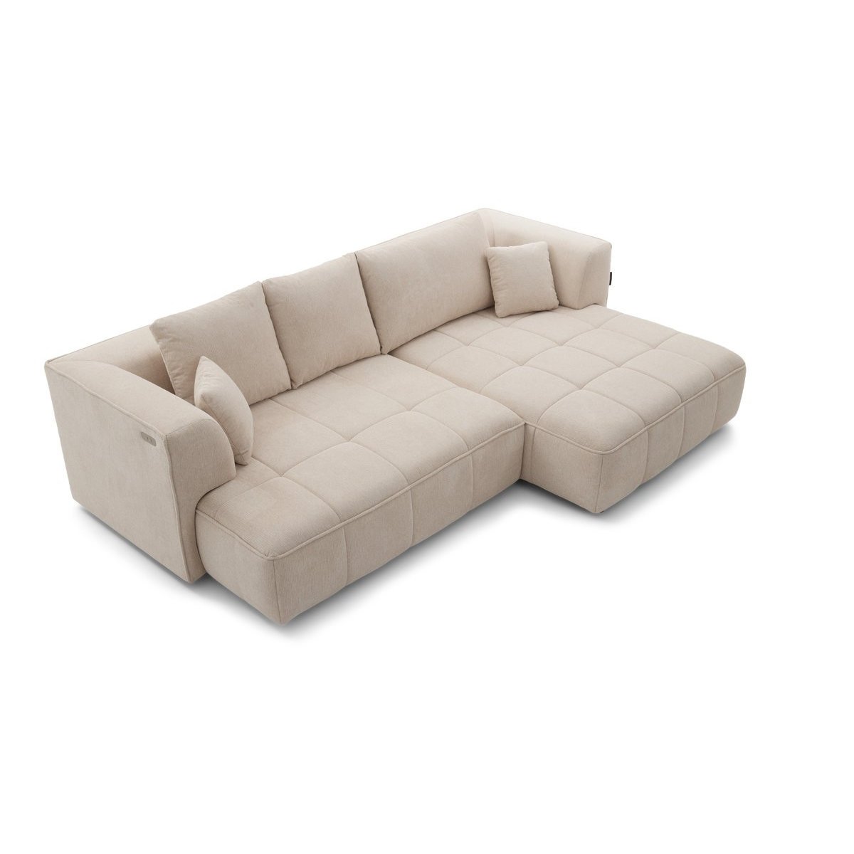 Canapé droit convertible 3 places en tissu lisse, CLOVIS beige, BOBOCHIC