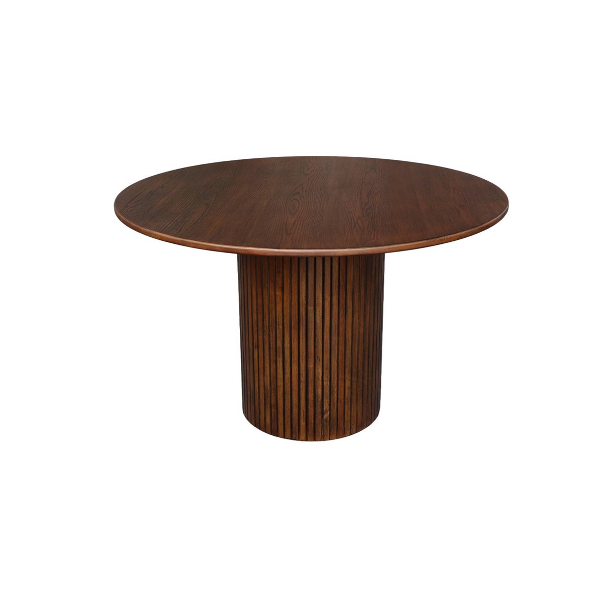 Table à manger ronde bois d'hévéa et placage chêne 4 places ESTELLE noyer, SWEEEK