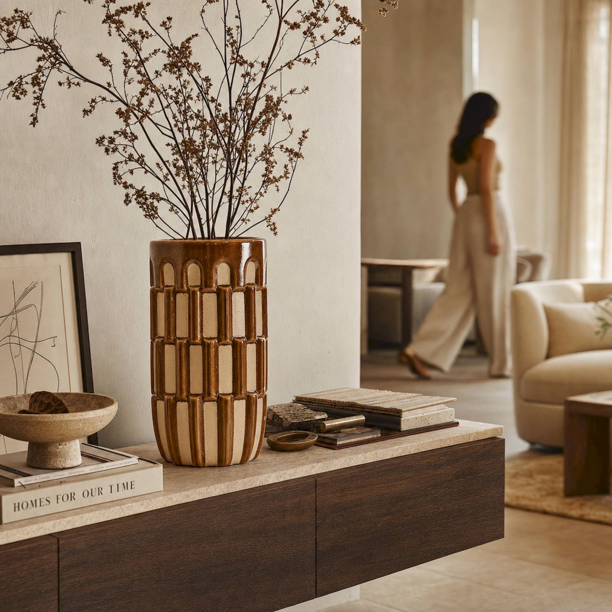 Vase céramique collection ziggy marron et beige, RECOLLECTION