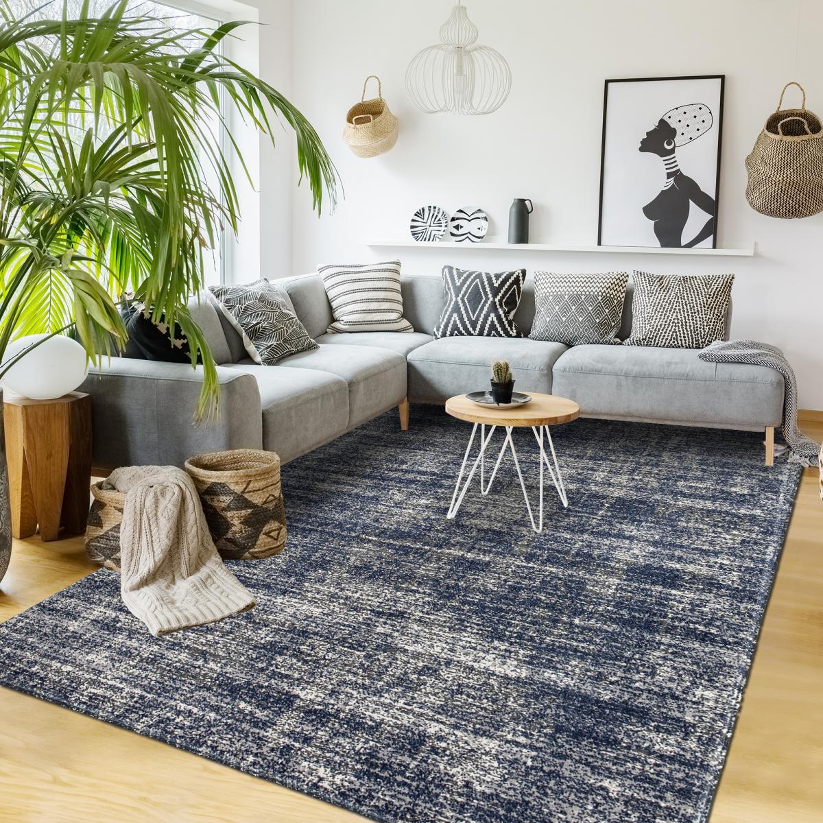 Tapis kilim tissé motif simple CLARK 12 bleu, blanc, UN AMOUR DE TAPIS