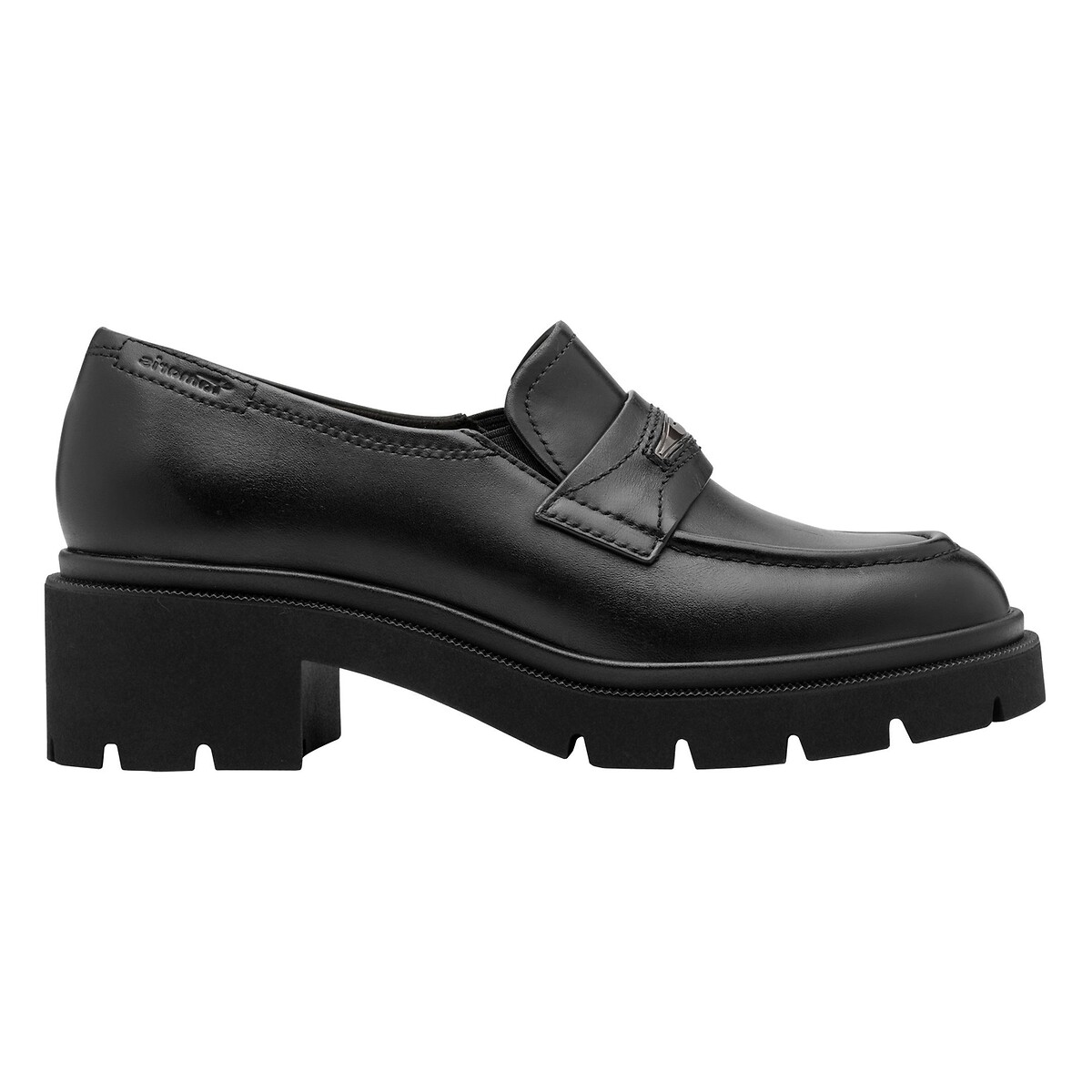 Mocassins en cuir, talon bloc noir, TAMARIS