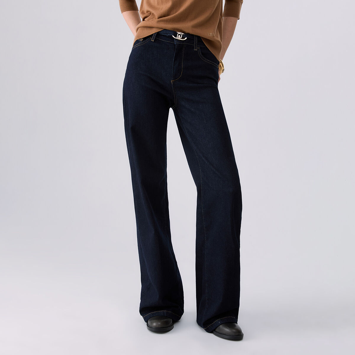 Jean évasé avec ceinture denim foncé, LIU JO