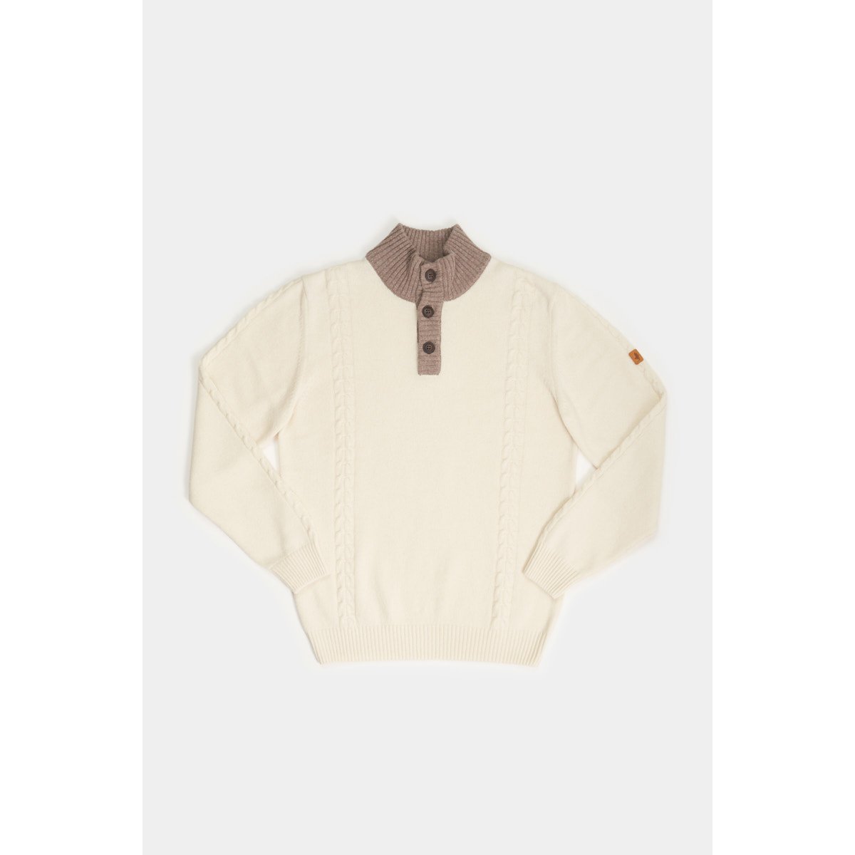 Pull col montant boutonné et torsades ecru, MCS