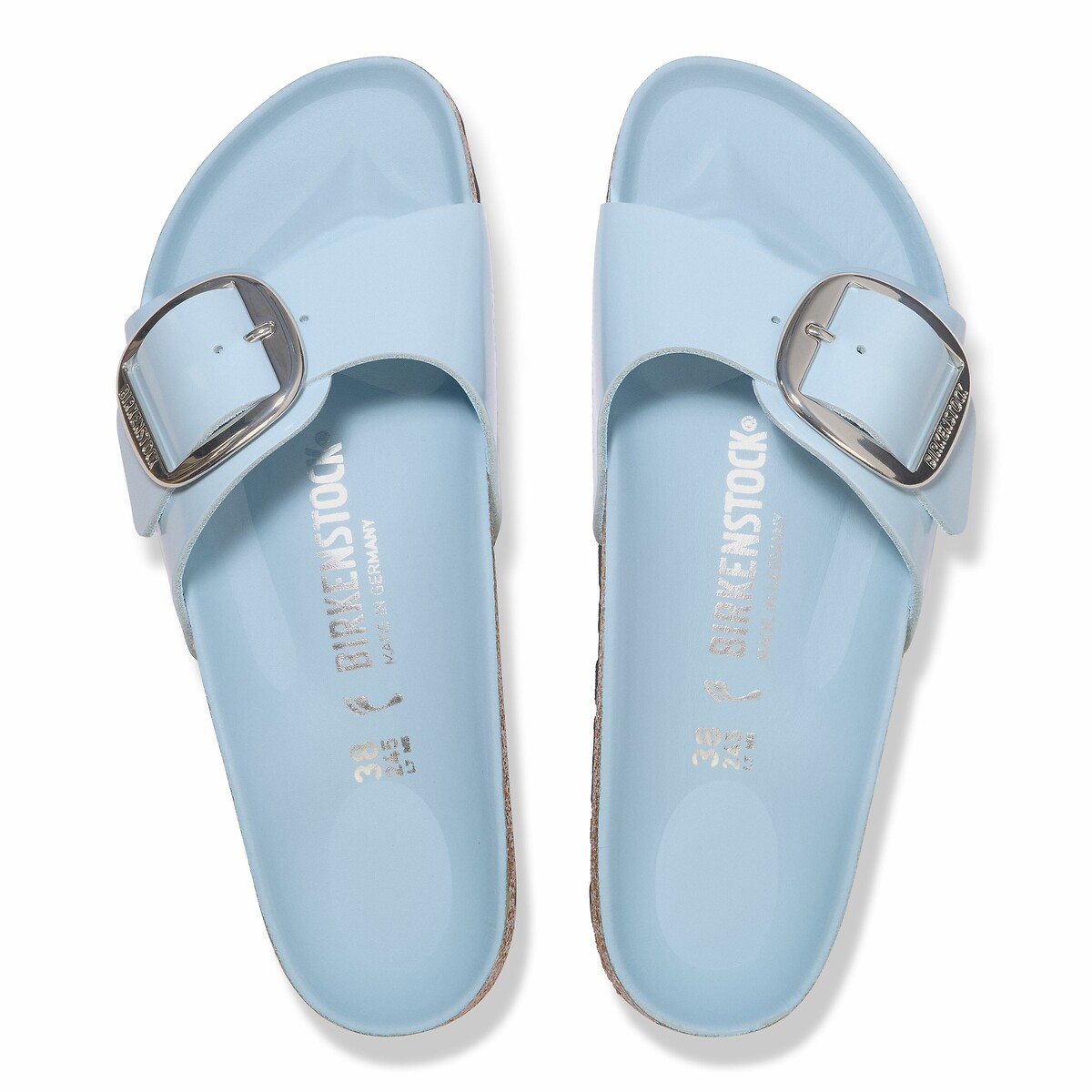 Mules Madrid Big Buckle High Shine bleu ciel, BIRKENSTOCK