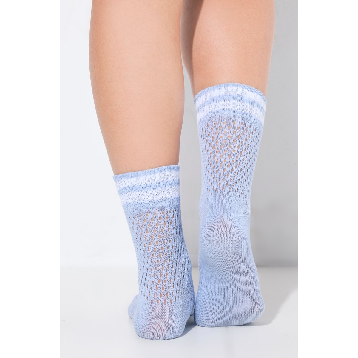 Chaussettes, jeu de mailles bleu clair, ULLA POPKEN