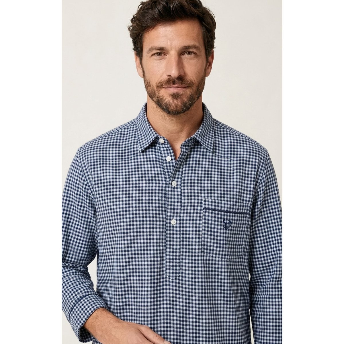 Chemise Grand-Père en flanelle de coton à carreaux Elie marine, ARTHUR