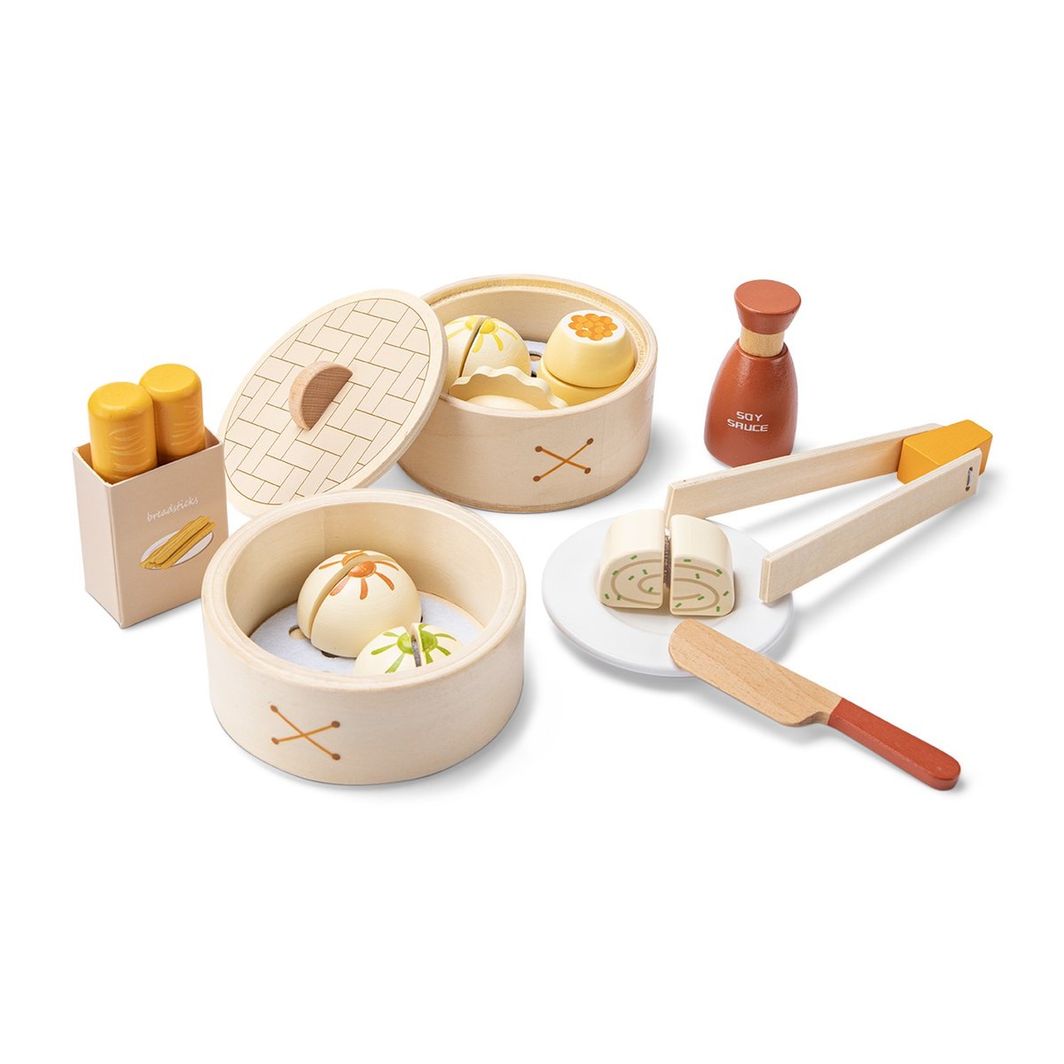 Ensemble de Dim Sum en bois beige, NEW CLASSIC TOYS