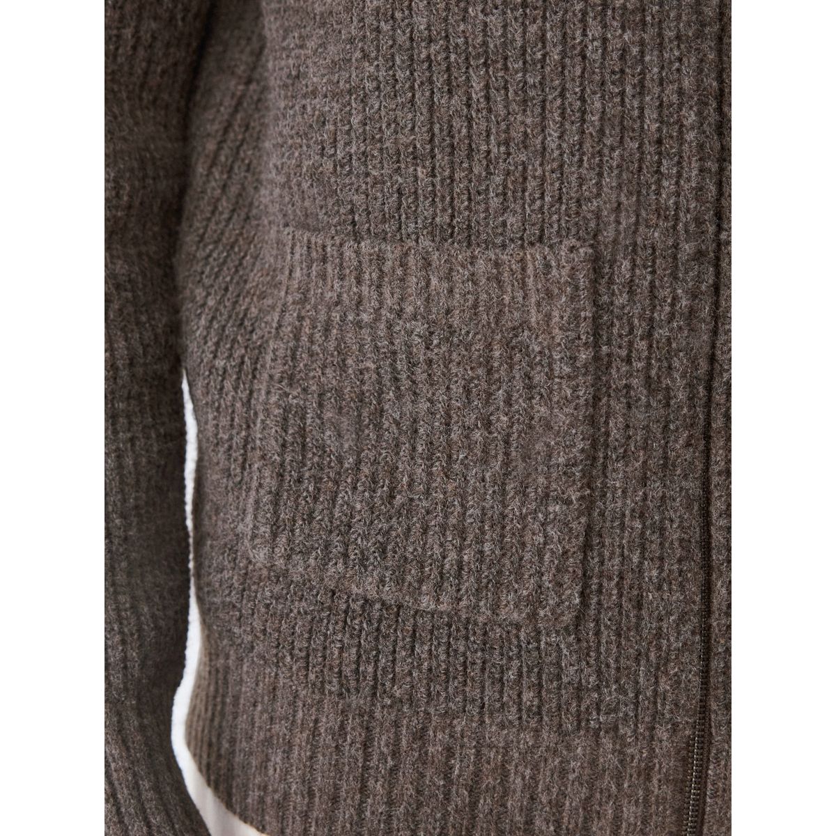 Cardigan zippé côtelé décontractée en laine marron, NEXT