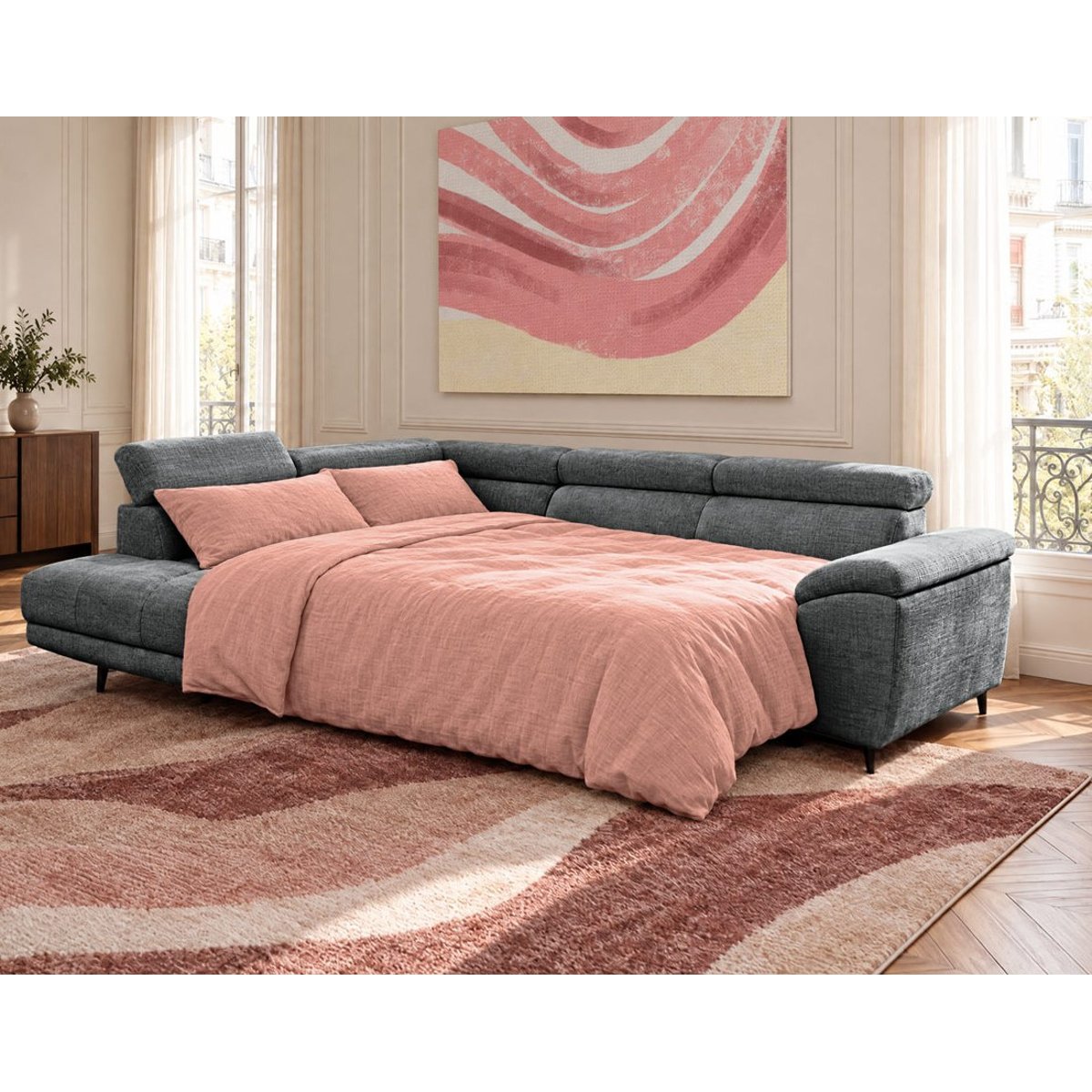 Canapé d'Angle Convertible 5 places - CAMILLE gris anthracite, BEST MOBILIER