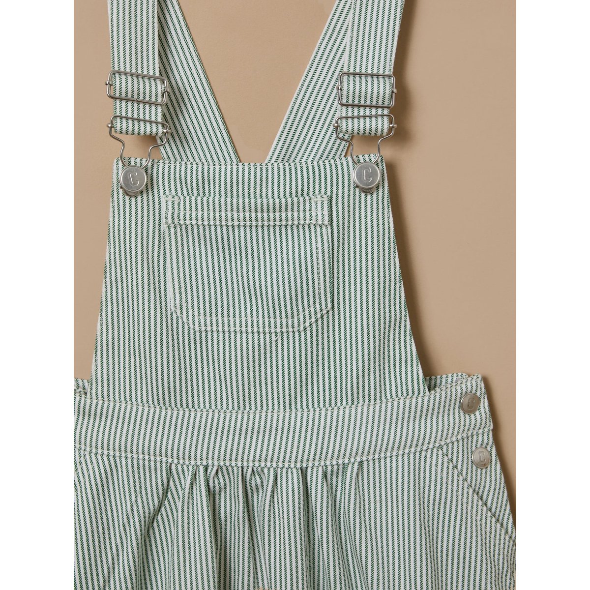 Robe salopette denim rayée rayure verte, CYRILLUS